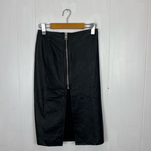 All Saints Amer Leather Zip Front Midi Skirt Sz 4 - Picture 2 of 7